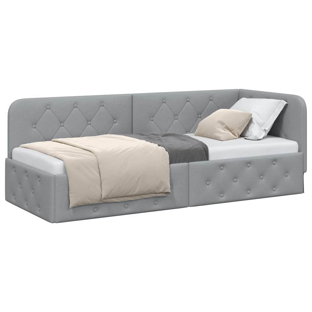 Hjørnesengramme med hodegjerde Lysegrå 80 x 200 cm stoff