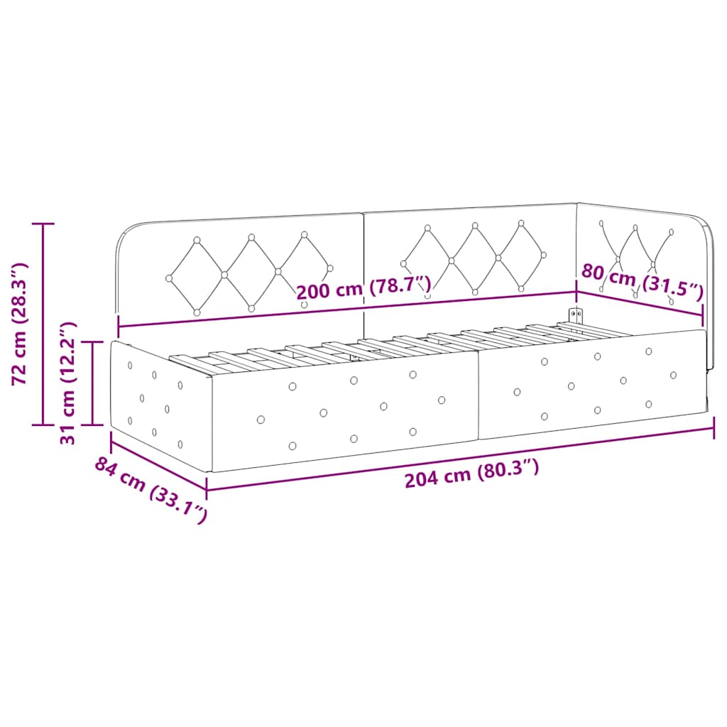 Hjørnesengramme med hodegjerde Svart 80 x 200 cm stoff