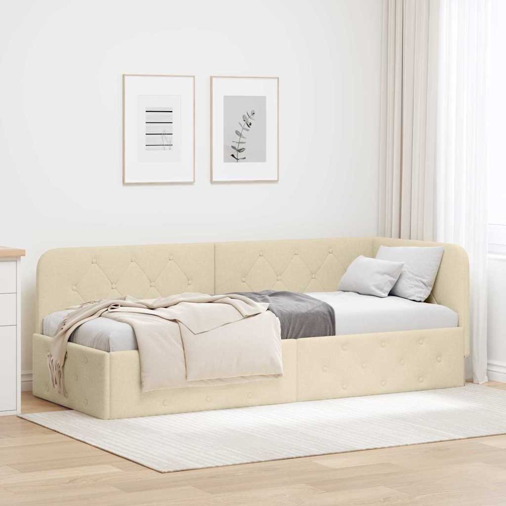 Hjørnesengramme med hodegjerde Krem 80 x 200 cm stoff