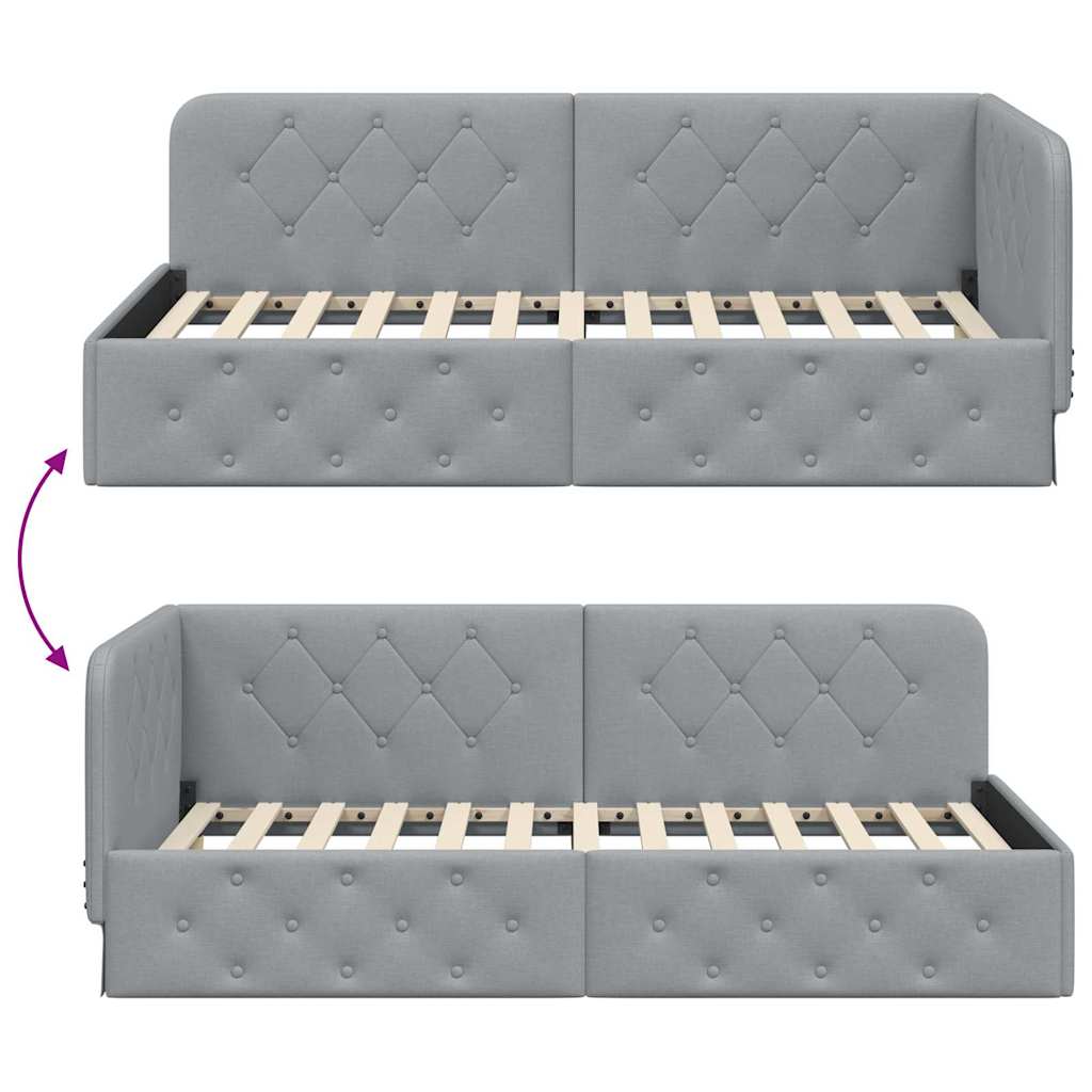 Hjørnesengramme med hodegjerde Lysegrå 90 x 200 cm stoff