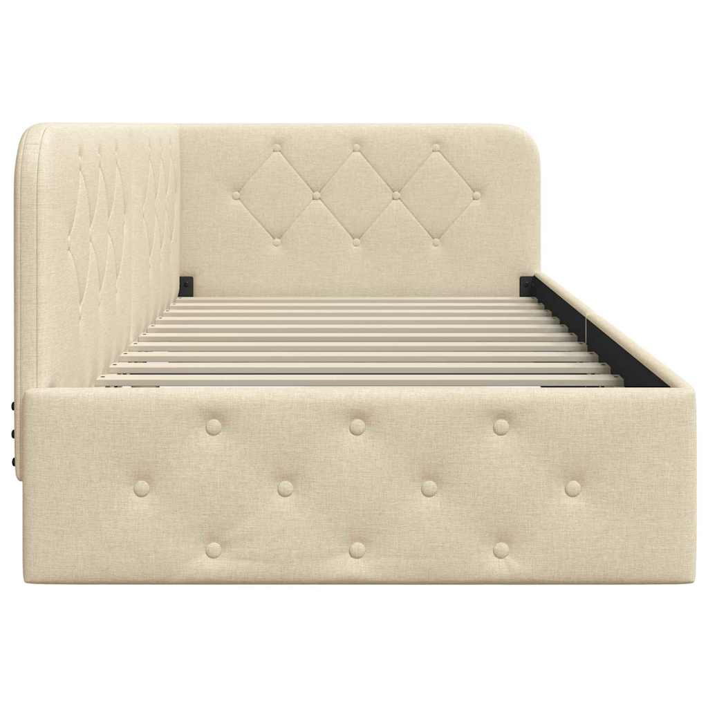 Hjørnesengramme med hodegjerde Krem 90 x 200 cm stoff