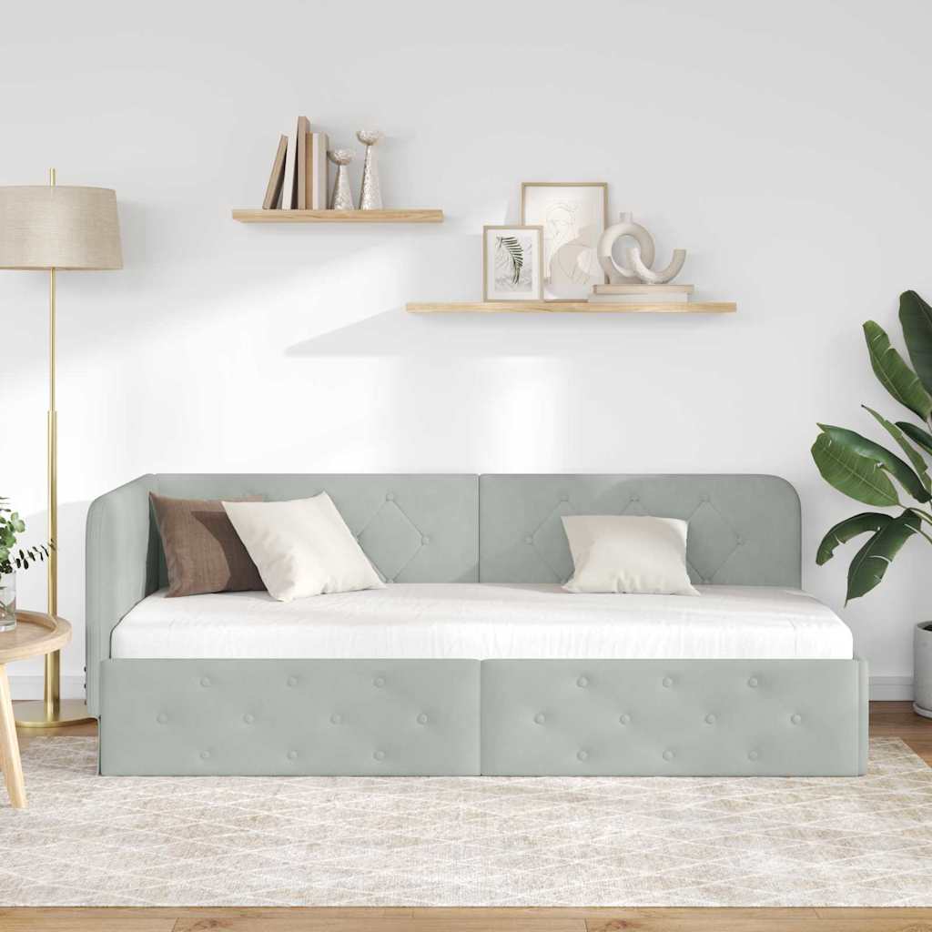 Hjørnesengramme med hodegjerde Lysegrå 80 x 200 cm Fløyel