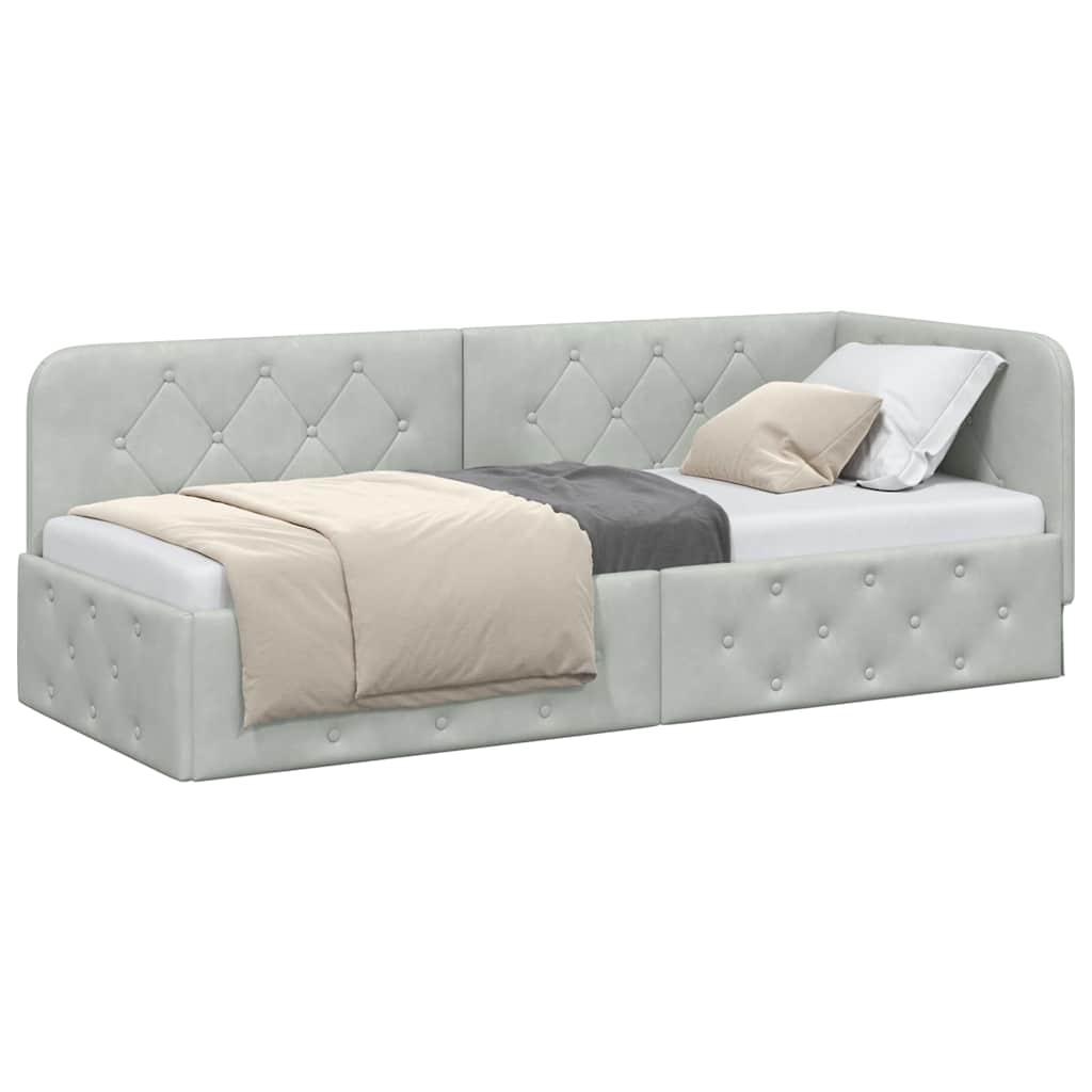 Hjørnesengramme med hodegjerde Lysegrå 80 x 200 cm Fløyel