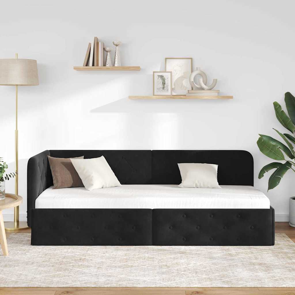 Hjørnesengramme med hodegjerde Svart 80 x 200 cm Fløyel