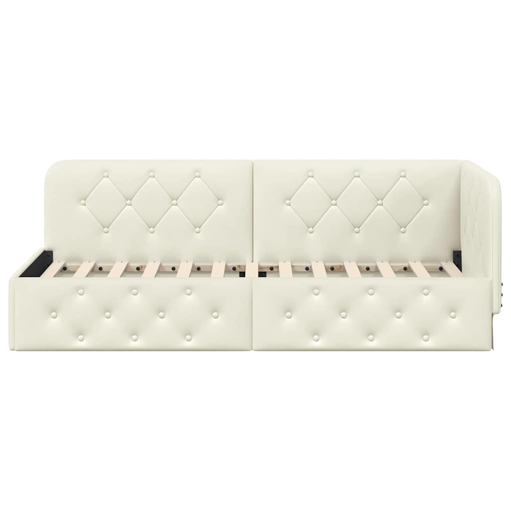 Hjørnesengramme med hodegjerde Krem 80 x 200 cm Fløyel