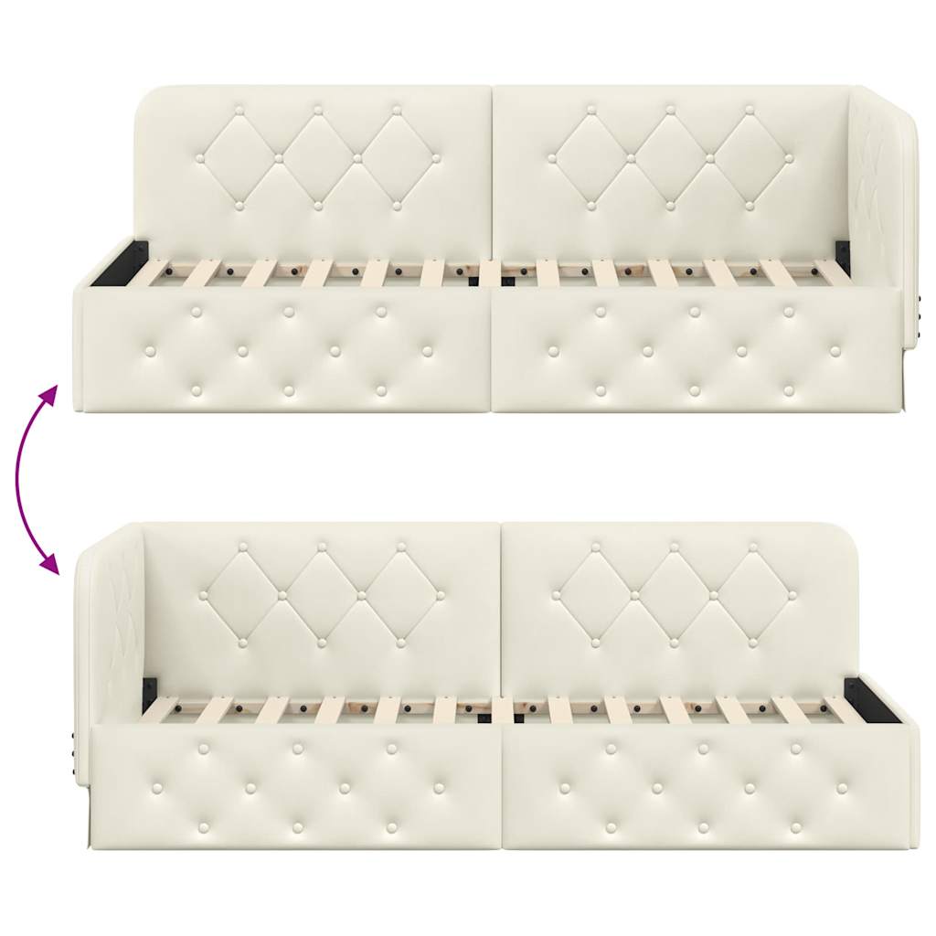 Hjørnesengramme med hodegjerde Krem 80 x 200 cm Fløyel