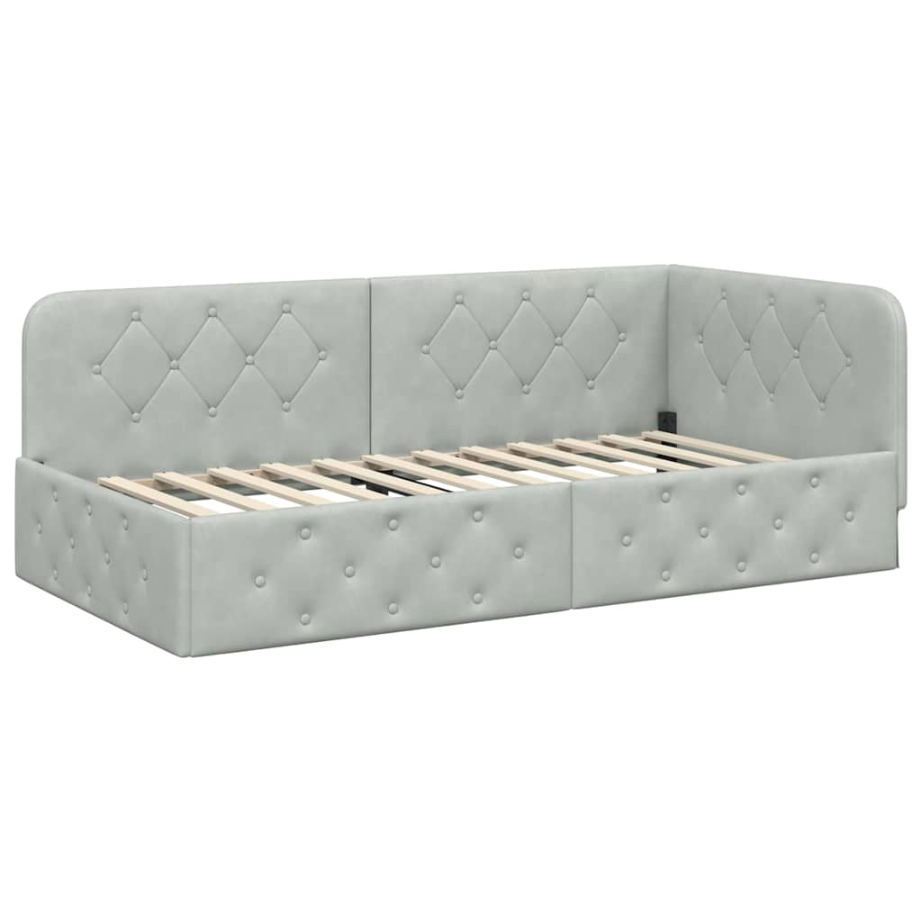 Hjørnesengramme med hodegjerde Lysegrå 90 x 190 cm Fløyel