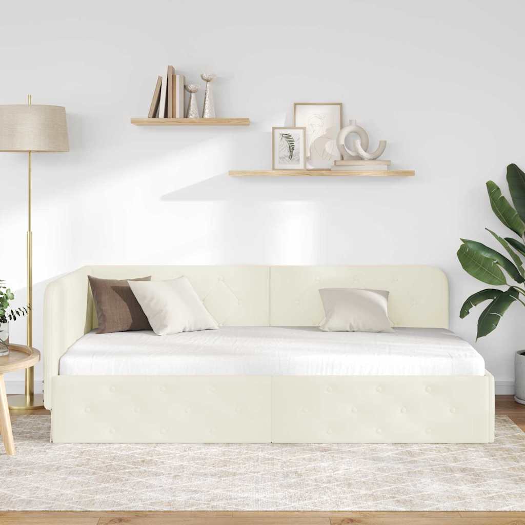 Hjørnesengramme med hodegjerde Krem 90 x 190 cm Fløyel