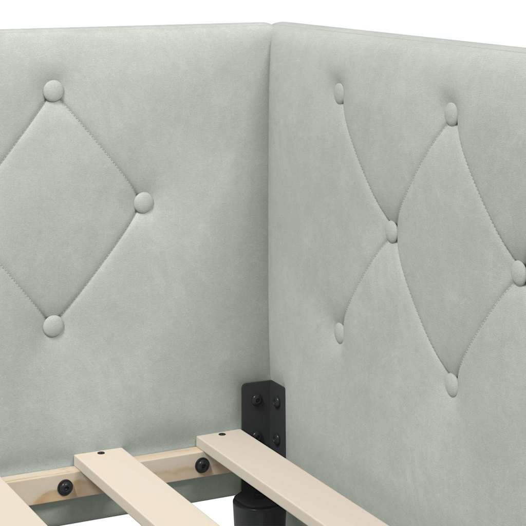 Hjørnesengramme med hodegjerde Lysegrå 90 x 200 cm Fløyel