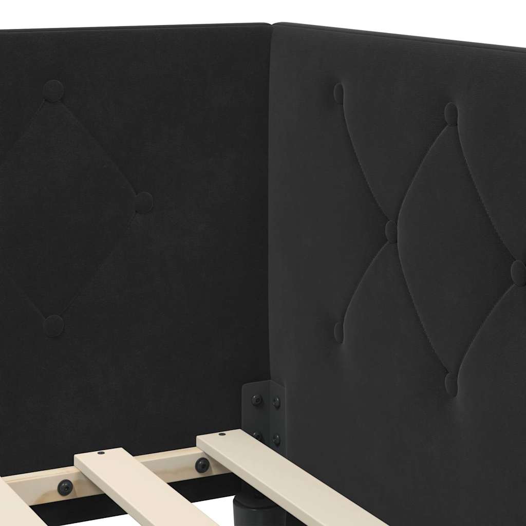 Hjørnesengramme med hodegjerde Svart 90 x 200 cm Fløyel