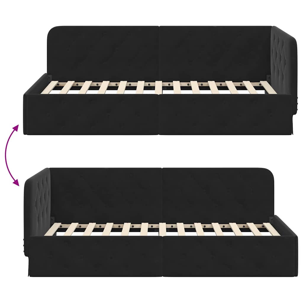 Hjørnesengramme med hodegjerde Svart 90 x 200 cm Fløyel