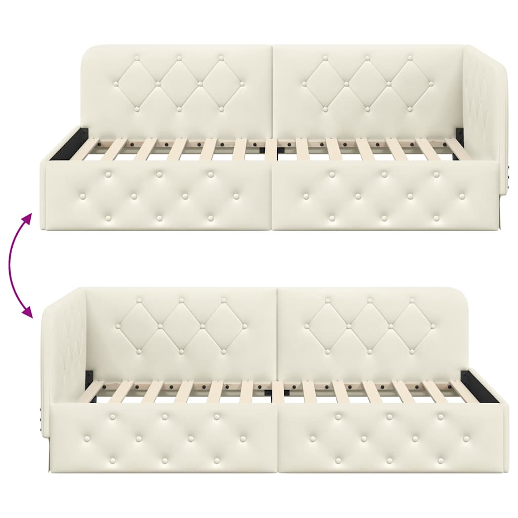 Hjørnesengramme med hodegjerde Krem 90 x 200 cm Fløyel