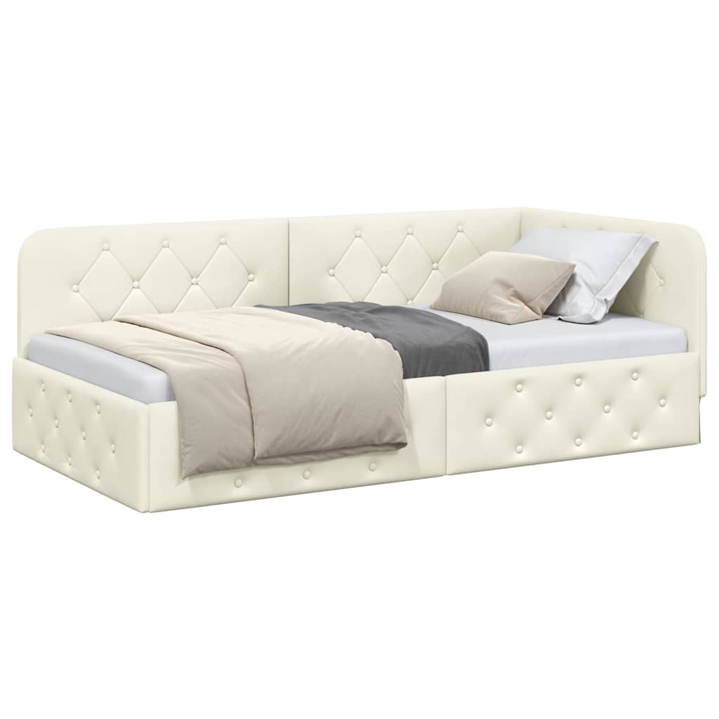 Hjørnesengramme med hodegjerde Krem 90 x 200 cm Fløyel