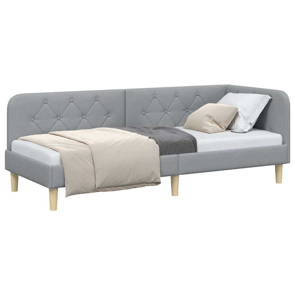 Hjørnesengramme med hodegjerde Lysegrå 80 x 200 cm stoff