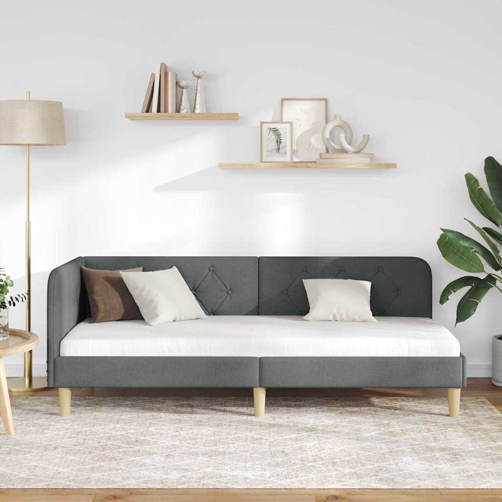 Hjørnesengramme med hodegjerde Mørkegrå 80 x 200 cm stoff