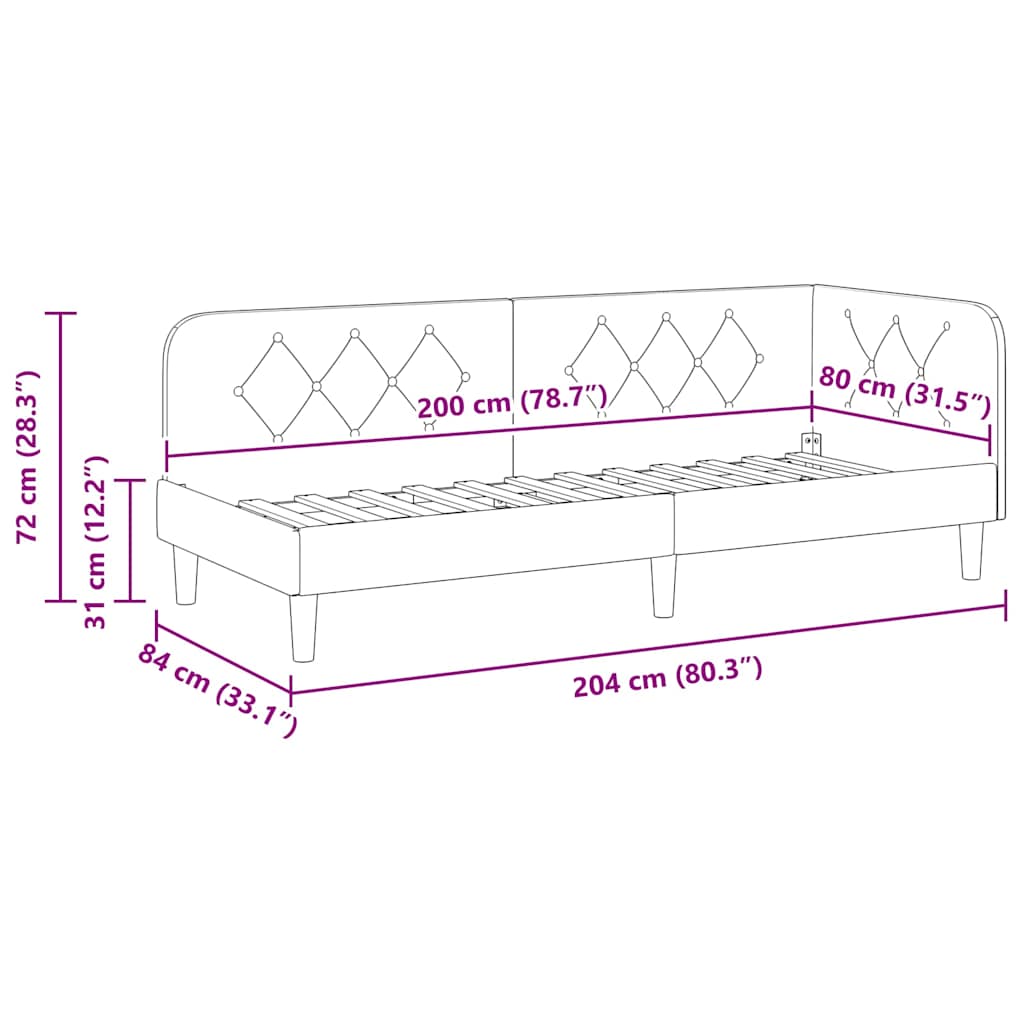 Hjørnesengramme med hodegjerde Gråbrun 80 x 200 cm stoff