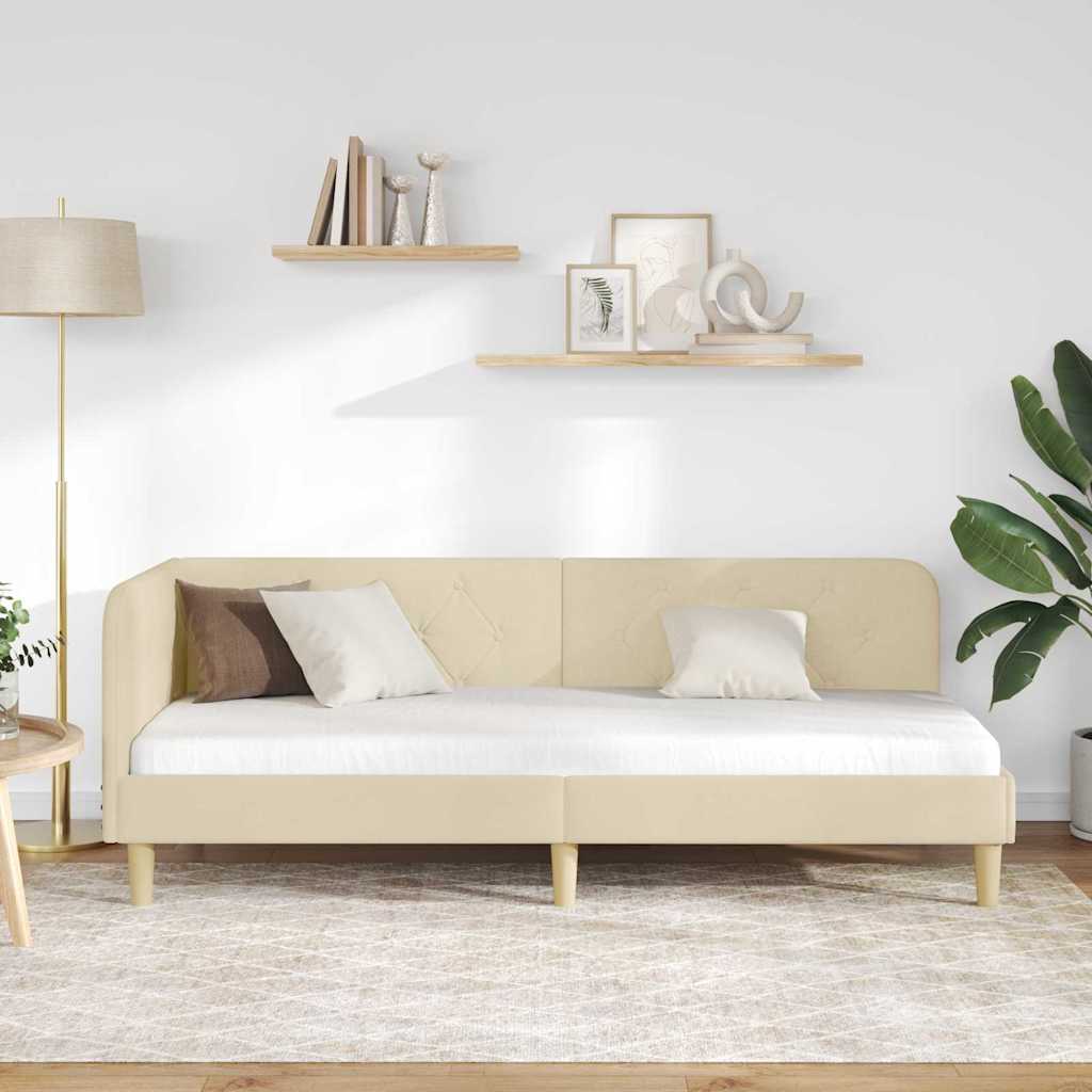 Hjørnesengramme med hodegjerde Krem 80 x 200 cm stoff