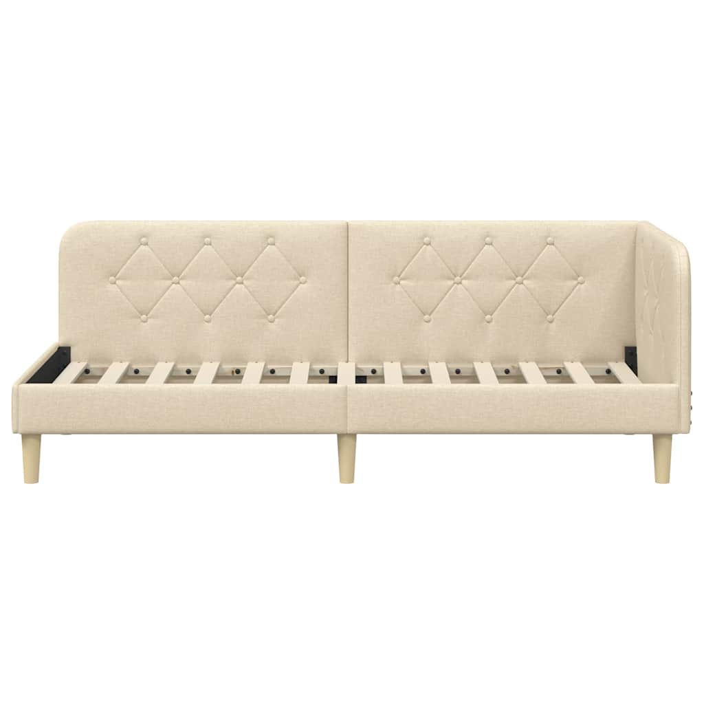 Hjørnesengramme med hodegjerde Krem 80 x 200 cm stoff