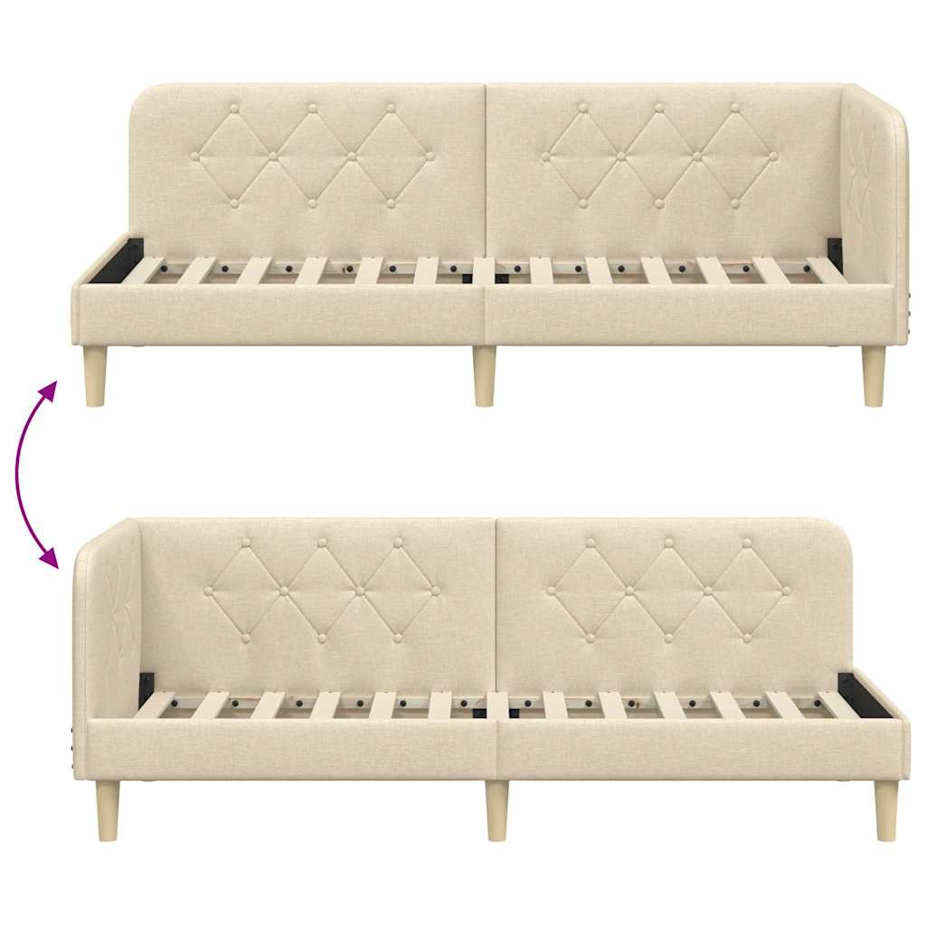 Hjørnesengramme med hodegjerde Krem 80 x 200 cm stoff