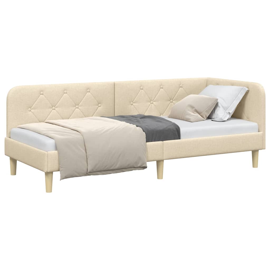 Hjørnesengramme med hodegjerde Krem 80 x 200 cm stoff