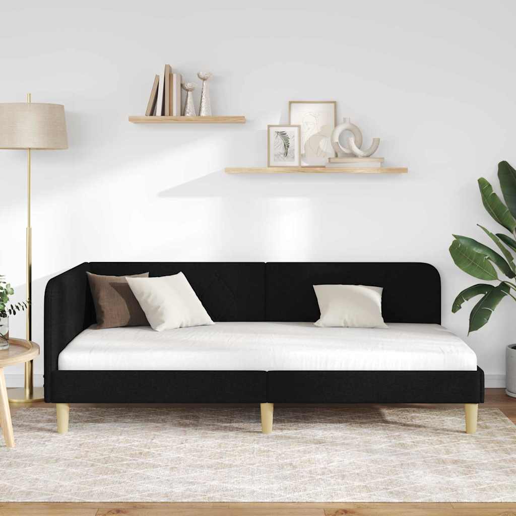 Hjørnesengramme med hodegjerde Svart 90 x 190 cm stoff