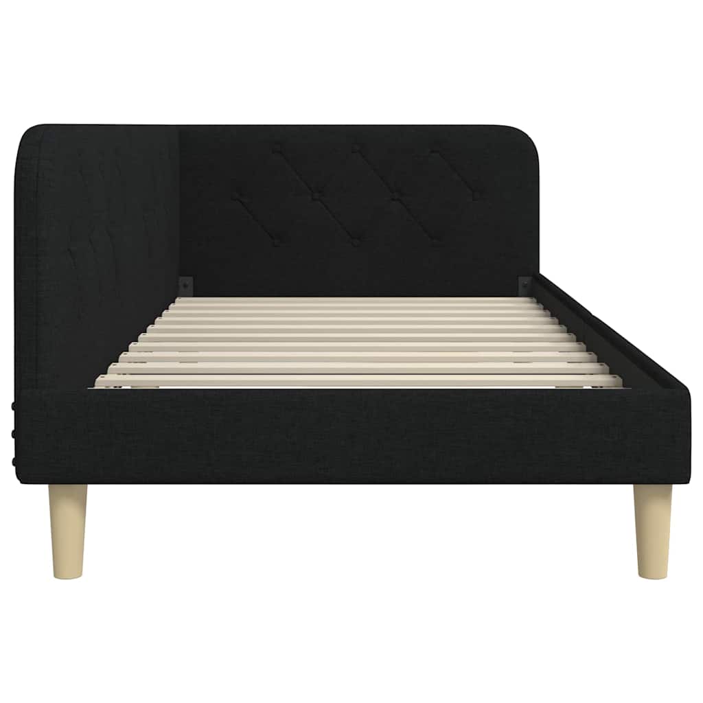 Hjørnesengramme med hodegjerde Svart 90 x 190 cm stoff