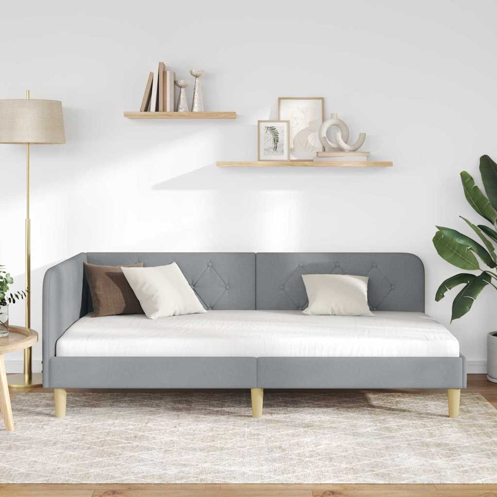 Hjørnesengramme med hodegjerde Lysegrå 90 x 200 cm stoff