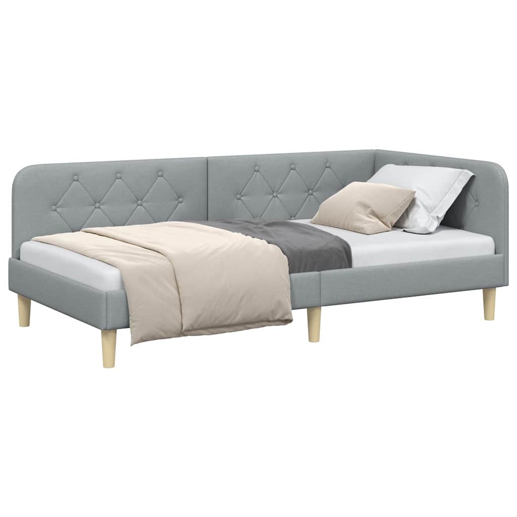 Hjørnesengramme med hodegjerde Lysegrå 90 x 200 cm stoff