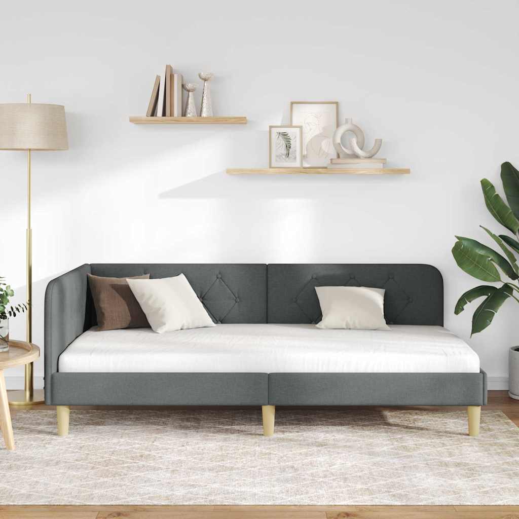 Hjørnesengramme med hodegjerde Mørkegrå 100 x 200 cm stoff