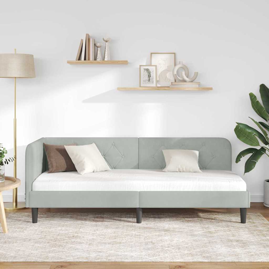 Hjørnesengramme med hodegjerde Lysegrå 80 x 200 cm Fløyel