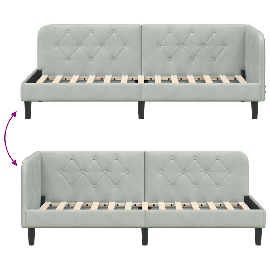 Hjørnesengramme med hodegjerde Lysegrå 80 x 200 cm Fløyel