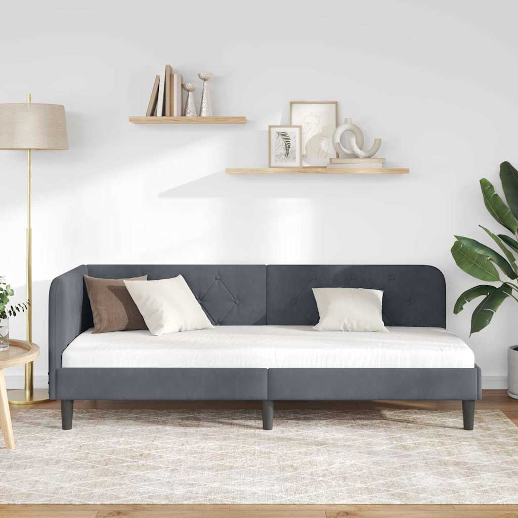 Hjørnesengramme med hodegjerde Mørkegrå 80 x 200 cm Fløyel