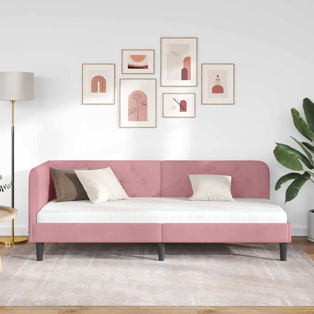 Hjørnesengramme med hodegjerde Rosa 80 x 200 cm Fløyel