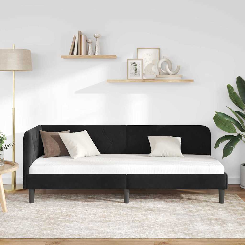 Hjørnesengramme med hodegjerde Svart 80 x 200 cm Fløyel