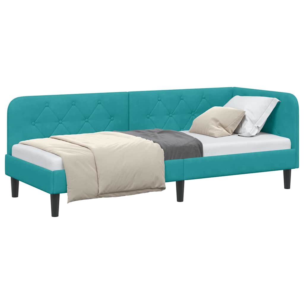 Hjørnesengramme med hodegjerde Turkis 80 x 200 cm Fløyel