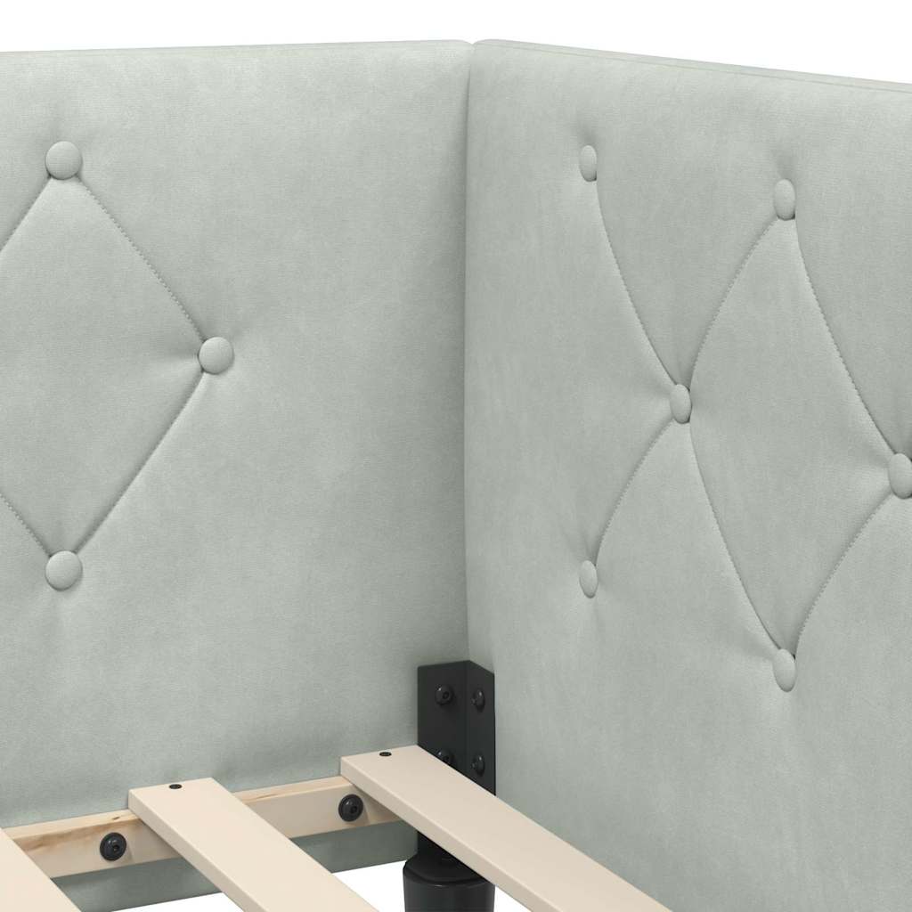 Hjørnesengramme med hodegjerde Lysegrå 90 x 190 cm Fløyel