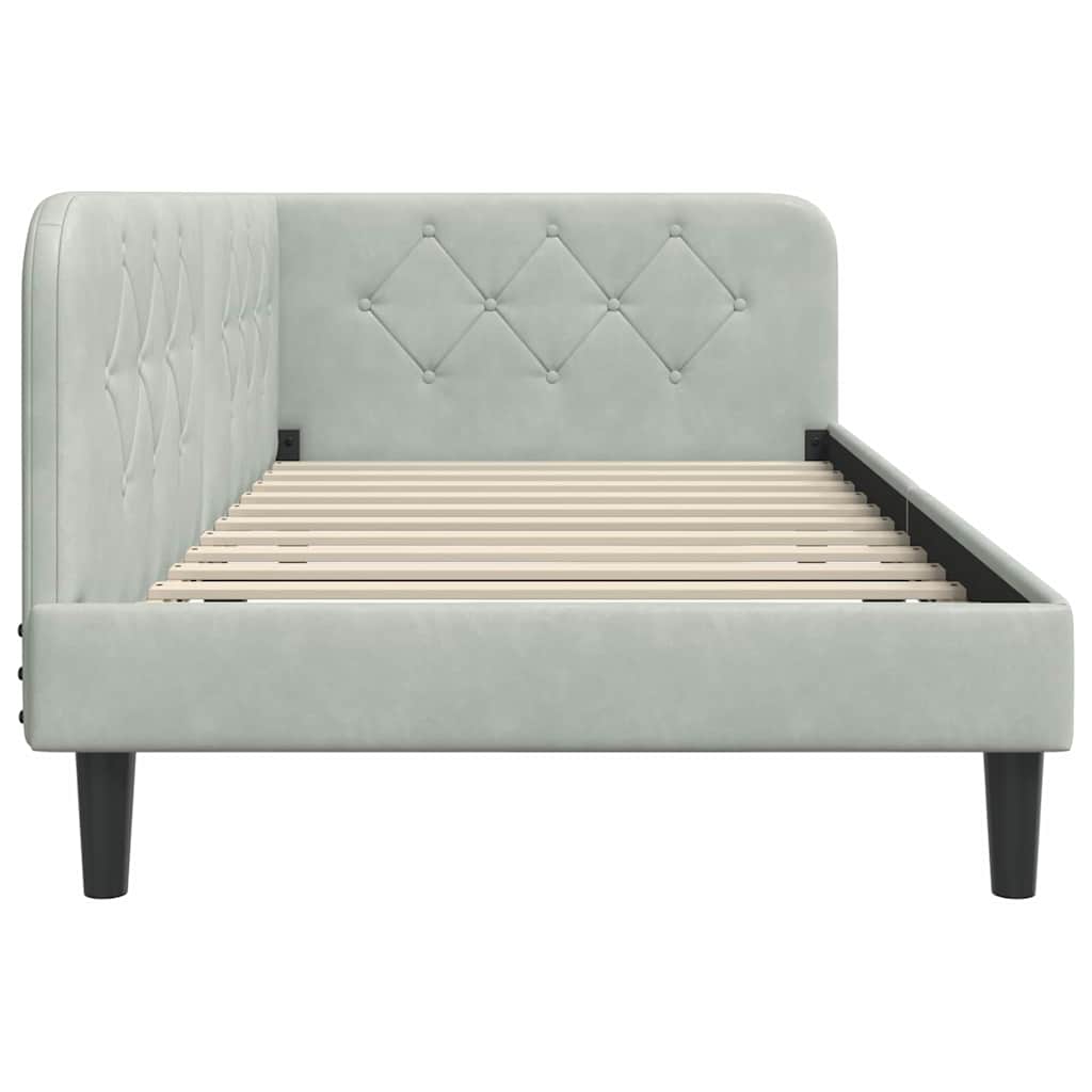 Hjørnesengramme med hodegjerde Lysegrå 90 x 190 cm Fløyel