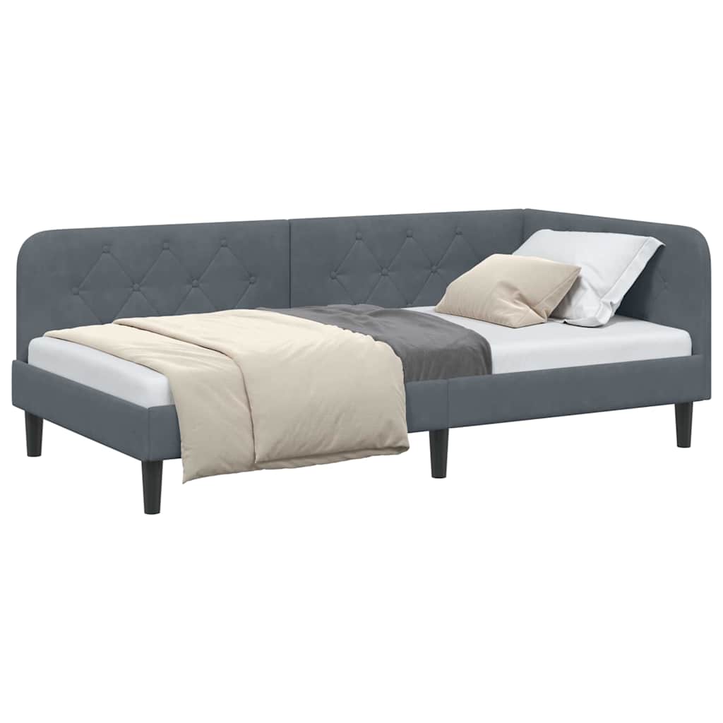 Hjørnesengramme med hodegjerde Mørkegrå 90 x 190 cm Fløyel