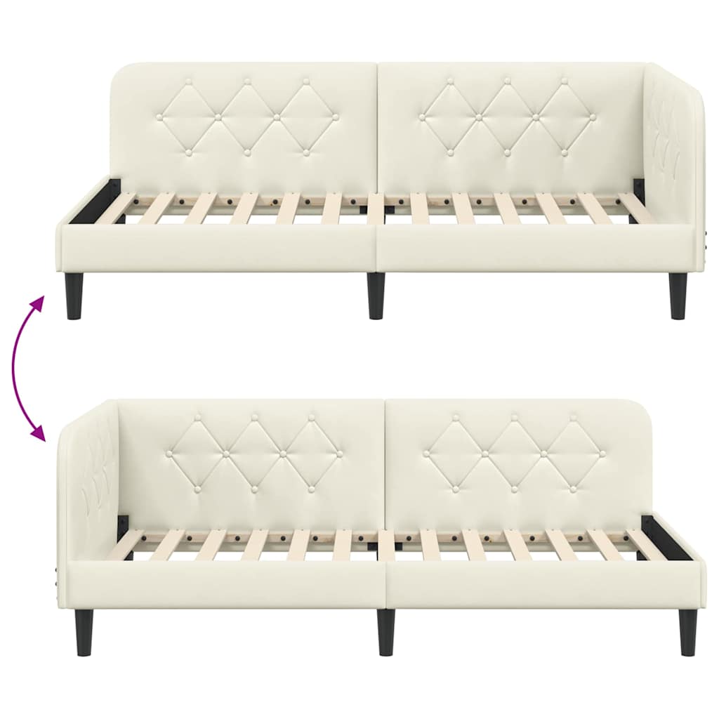 Hjørnesengramme med hodegjerde Krem 90 x 190 cm Fløyel