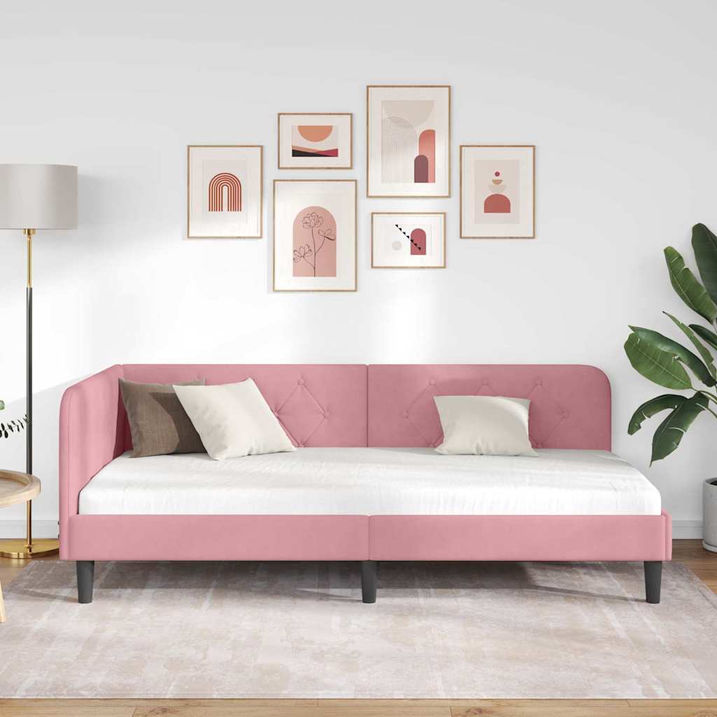 Hjørnesengramme med hodegjerde Rosa 90 x 200 cm Fløyel