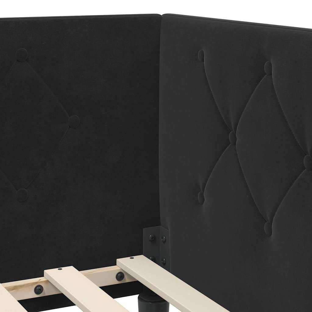Hjørnesengramme med hodegjerde Svart 90 x 200 cm Fløyel