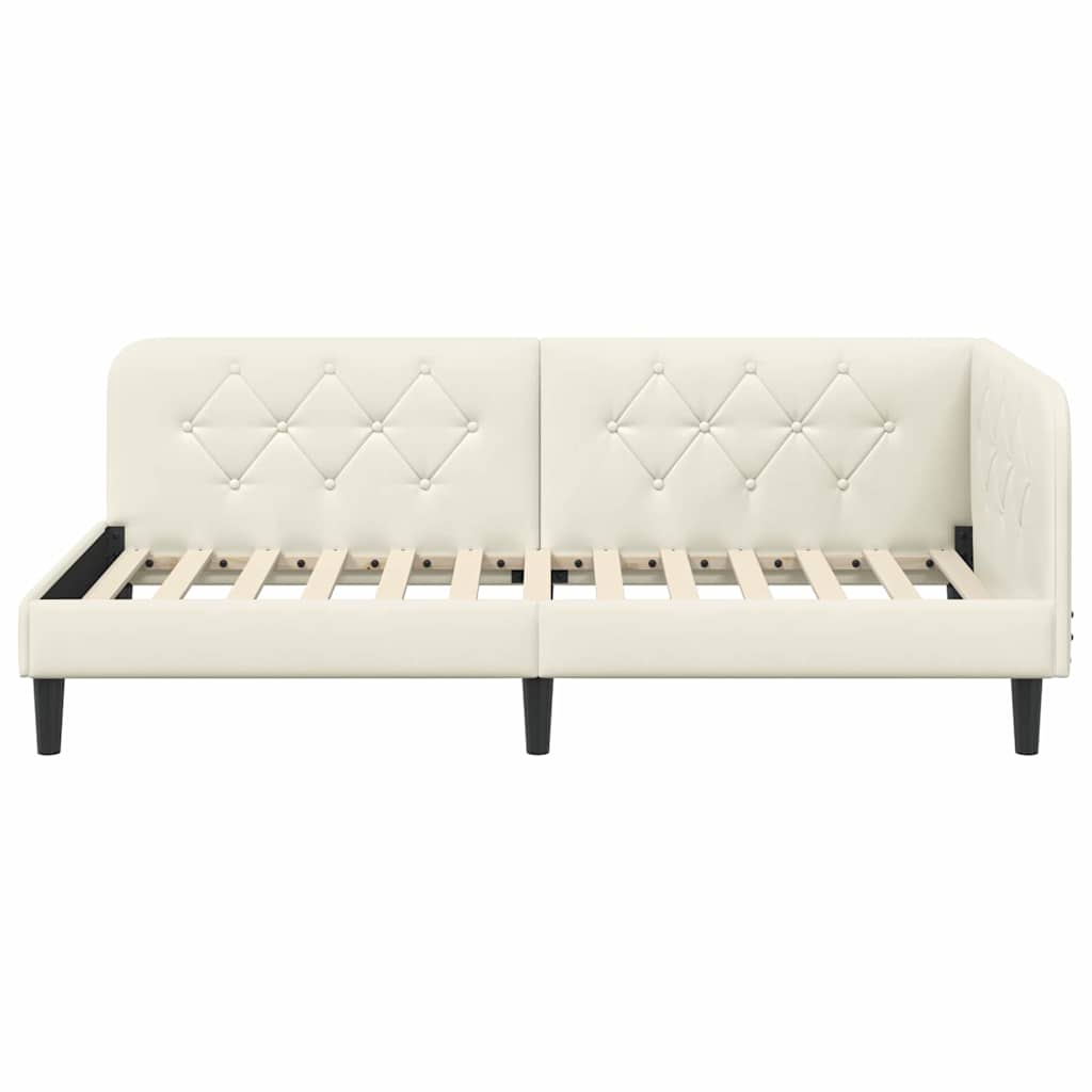 Hjørnesengramme med hodegjerde Krem 90 x 200 cm Fløyel