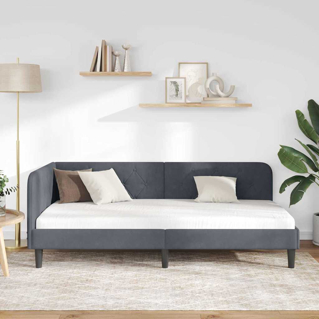 Hjørnesengramme med hodegjerde Mørkegrå 100 x 200 cm Fløyel