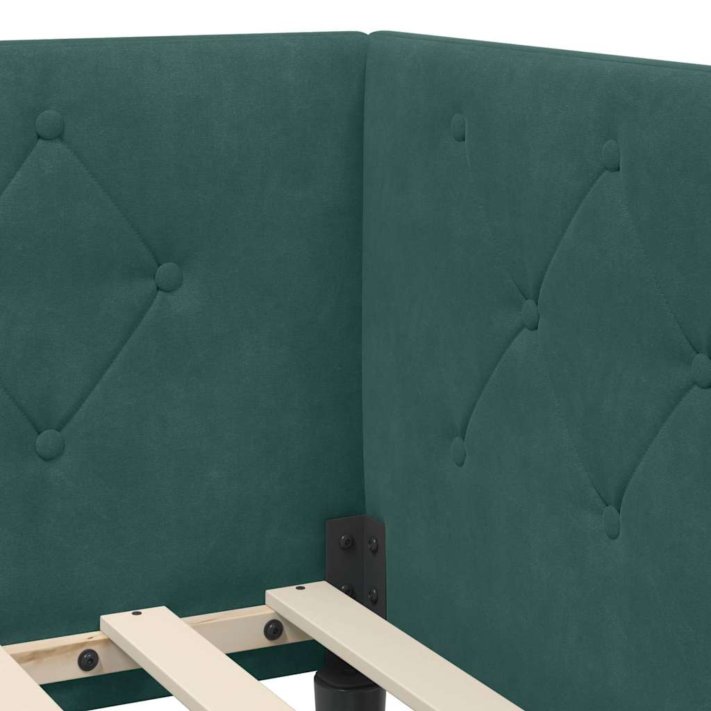 Hjørnesengramme med hodegjerde Mørkegrønn 100 x 200 cm Fløyel