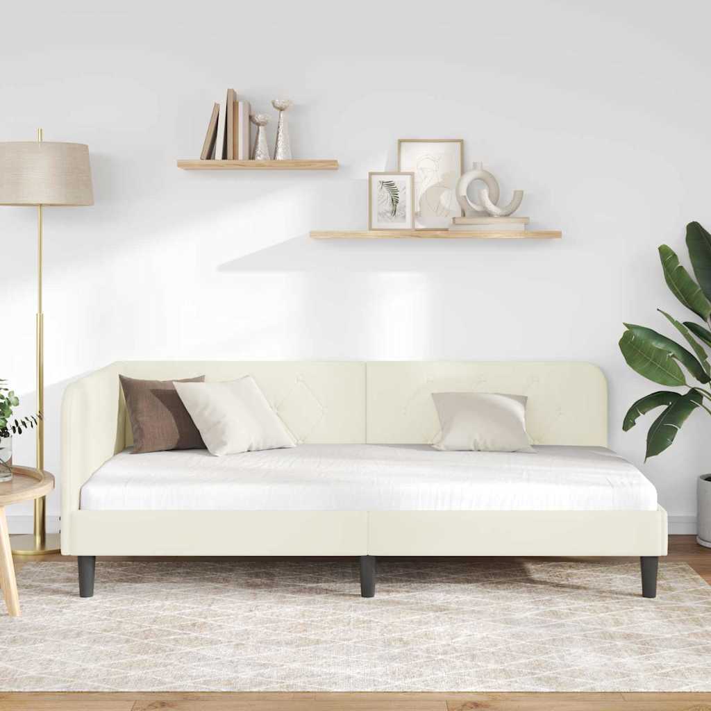 Hjørnesengramme med hodegjerde Krem 100 x 200 cm Fløyel