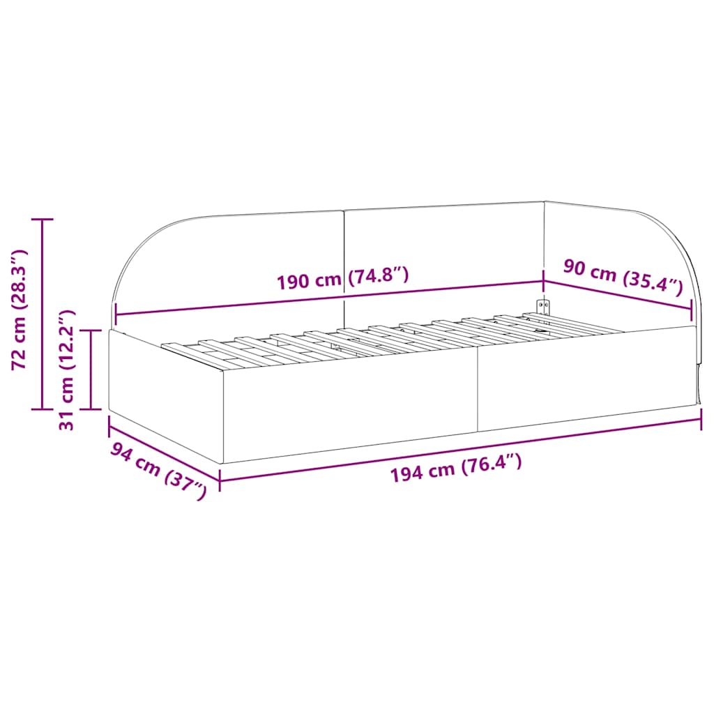Hjørnesengramme med hodegjerde Blå 90 cm x 190 cm stoff