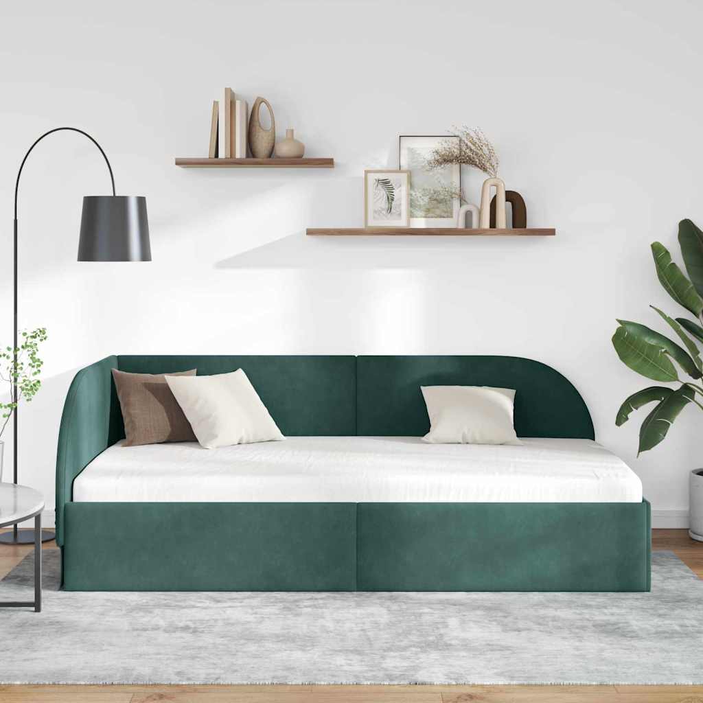 Hjørnesengramme med hodegjerde Mørkegrønn 90 x 190 cm Fløyel