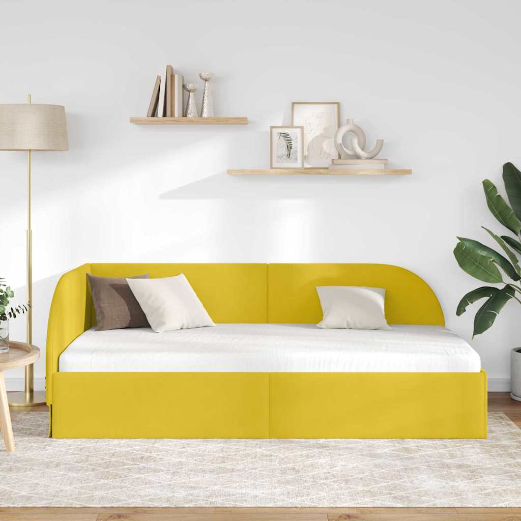 Hjørnesengramme med hodegjerde Gul 90 x 190 cm Fløyel