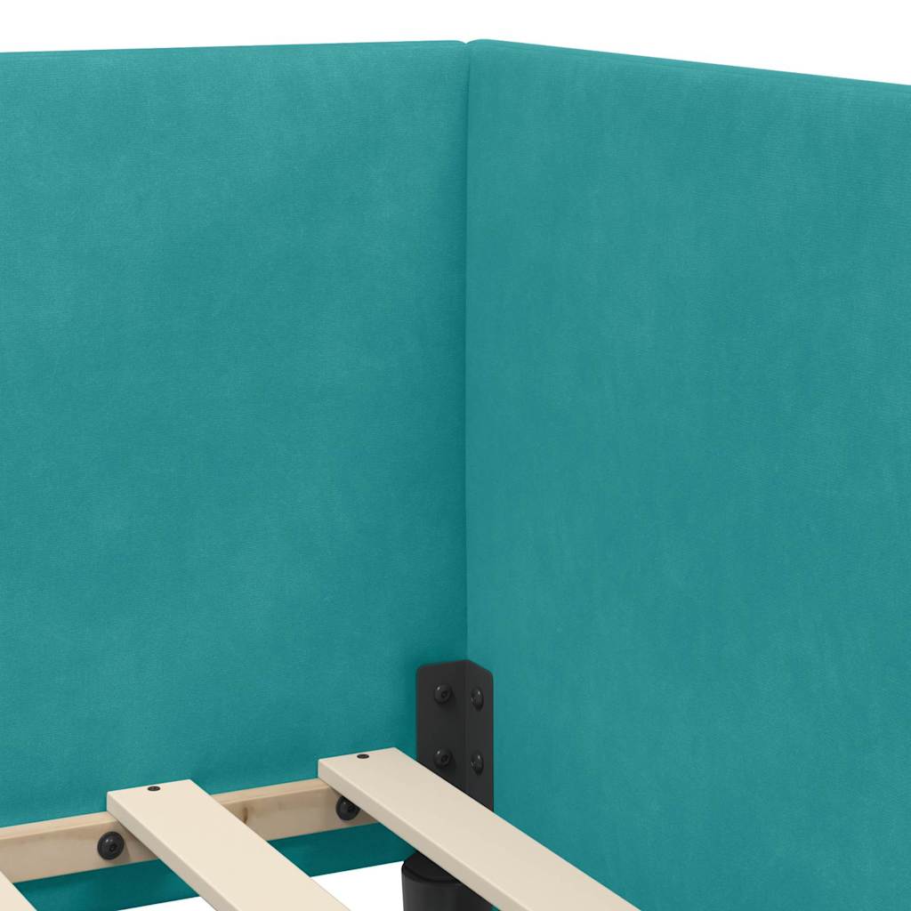 Hjørnesengramme med hodegjerde Turkis 90 x 190 cm Fløyel
