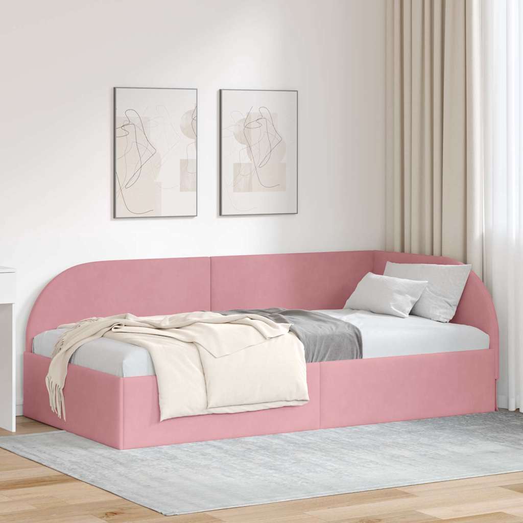 Hjørnesengramme med hodegjerde Rosa 100 x 200 cm Fløyel